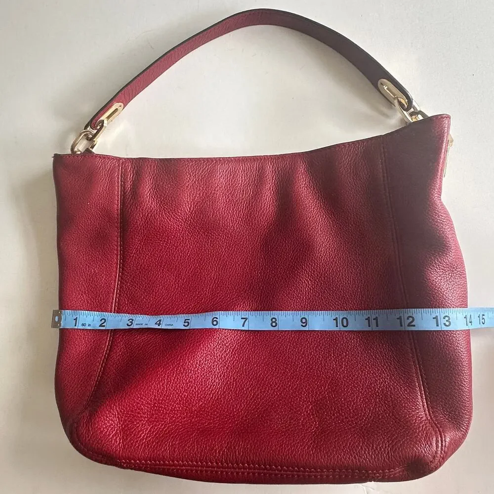 Michael Kors Fulton Hobo Dark Red Pebbled Leather Bag Gold Logo Slouchy Purse